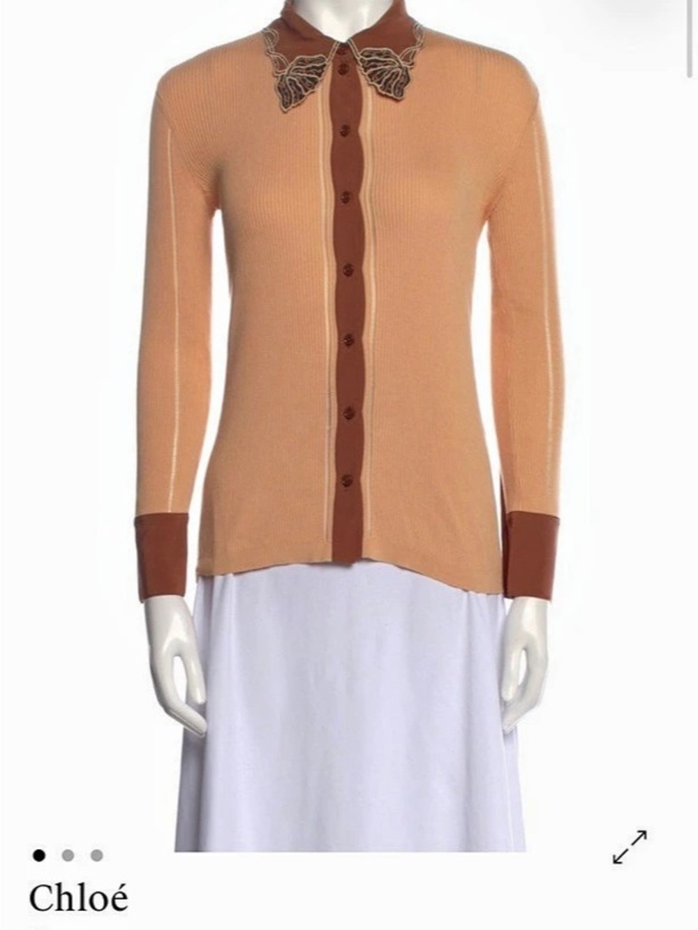 Chloé Brown Trim Cardigan in Orange Size Small